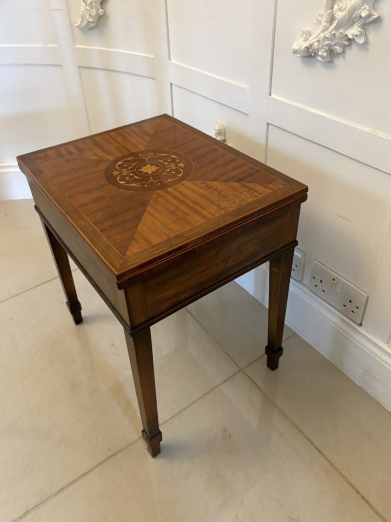 Antique Edwardian Inlaid Folding Game/Lamp Table Featuring “The Royal and Pleasant Game of Goose”
